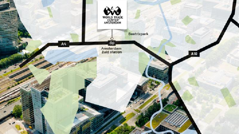 Kaart met de locatie van WTC Amsterdam aan de Strawinskylaan